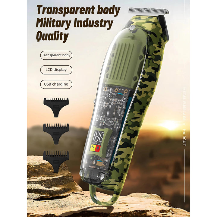 Professional Camouflage Cordless Hair Clipper - Adjustable & Rechargeable