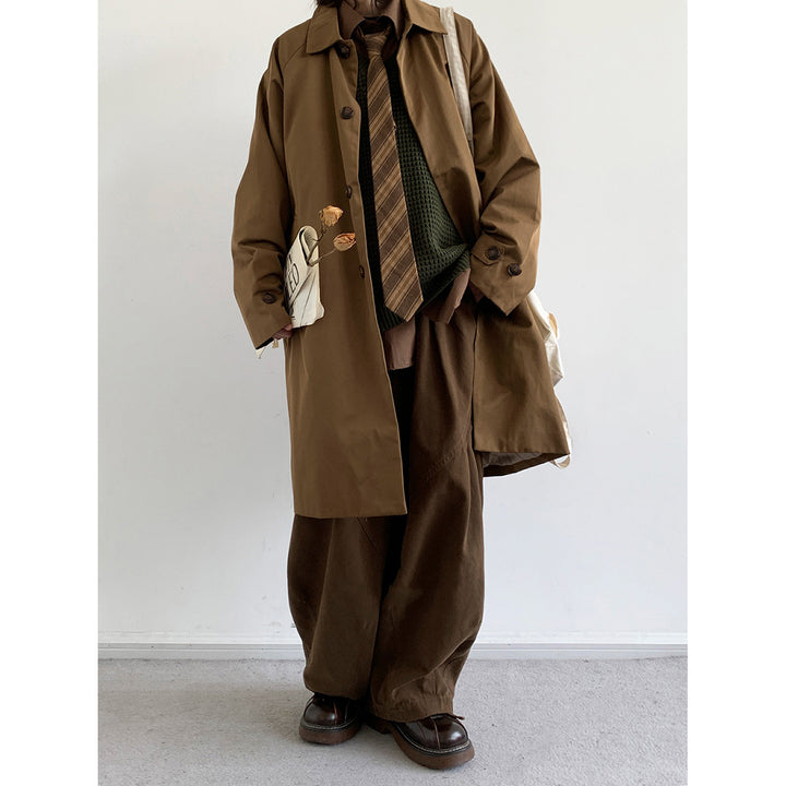 Retro Mid Length Workwear Trench Coat Basic Versatile Commuting Jacket