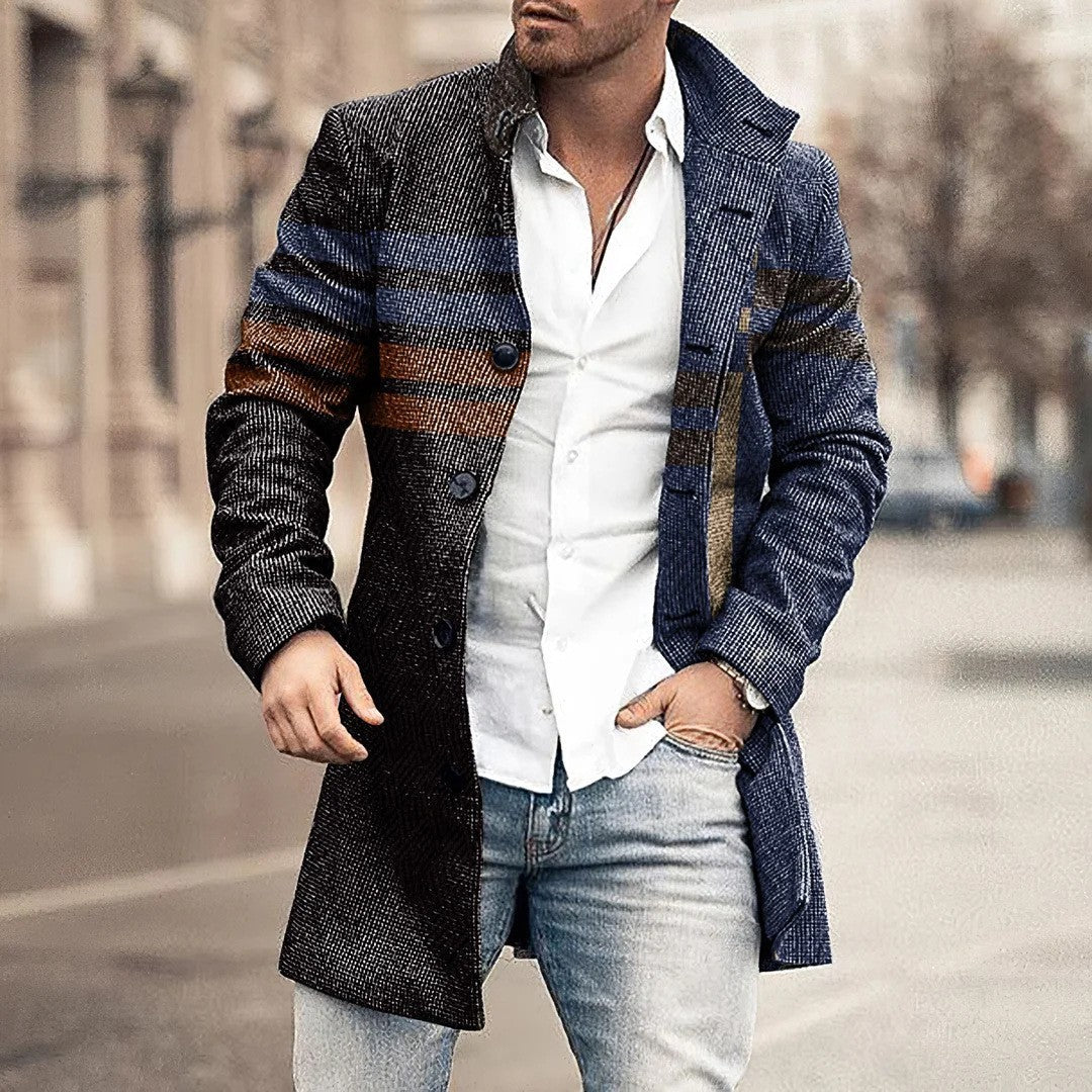 Men's Woolen Stand Collar Mid-length Casual Coat