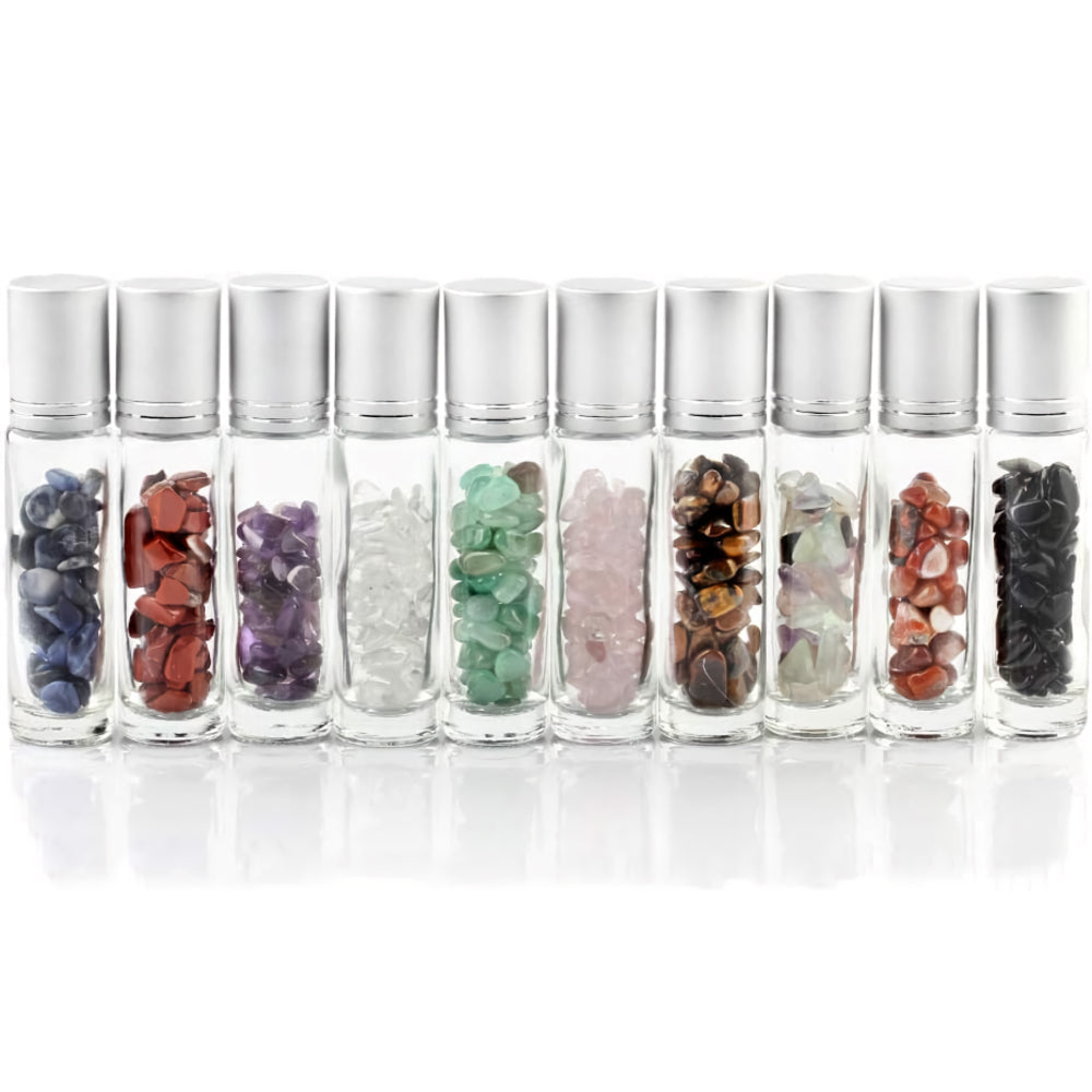 10ml Natural Gemstone Essential Oil Roller Bottles with Crystal Chips