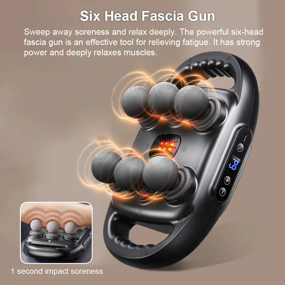 Professional Fascia Massage Gun with 6 Heads – High Frequency Muscle Relief