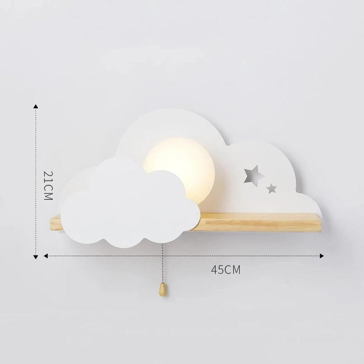 Modern Wall Lamp with Pull Switch - Cloud and Moon Design