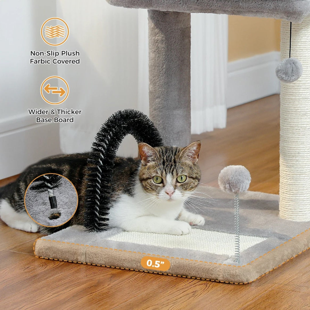 50CM Small Cat Tree with Large Perch, Sisal-Covered Scratching Post, and Self-Grooming Brush