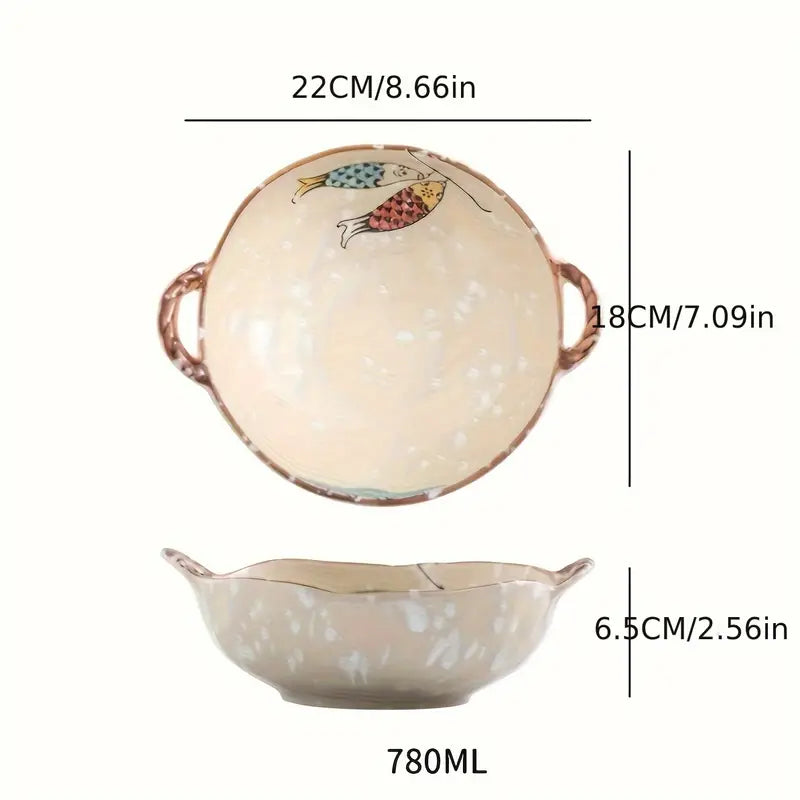 7.5 Inch Cat Design Ceramic Soup Bowl with Handle