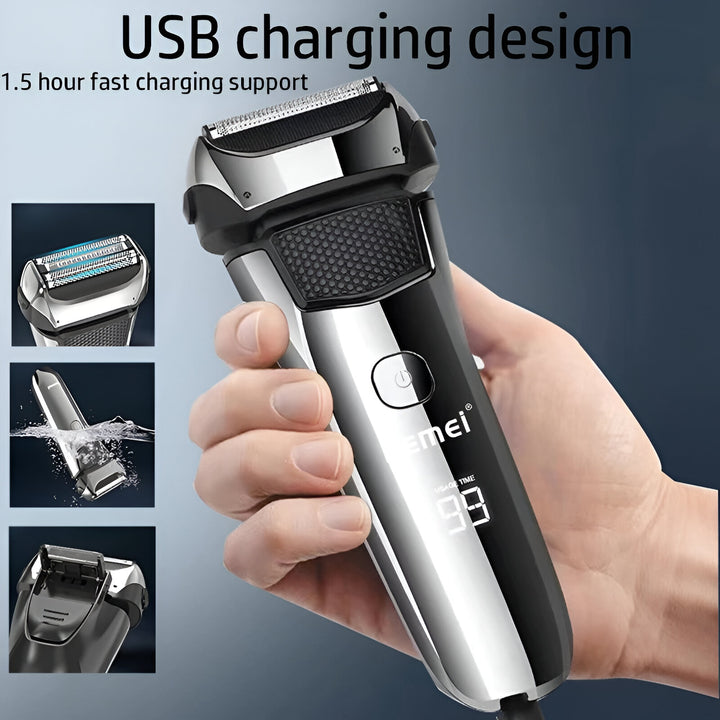 Electric Men's Shaver Wet & Dry Rechargeable Shaver with 3-Blade System