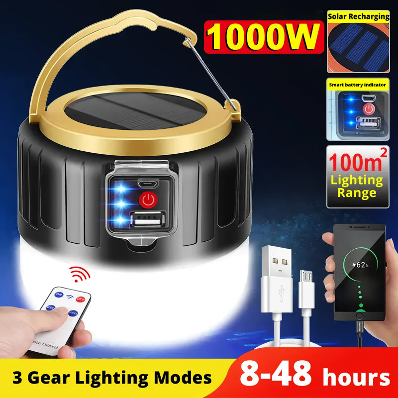 Solar Camping Lantern with Power Bank & Remote Control