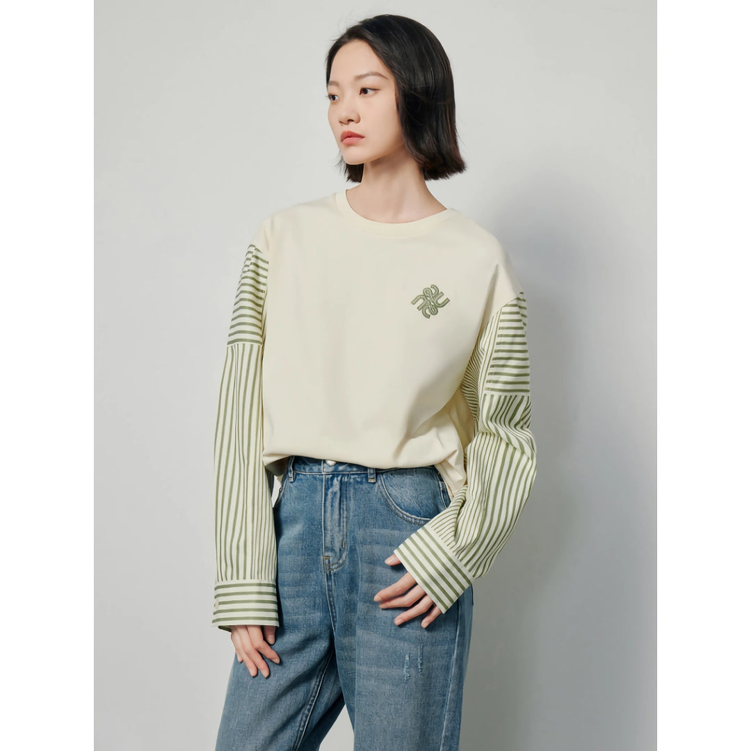 Women’s Contrast Color Patchwork Pullover - Spring Sweatshirt