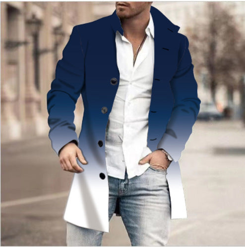 Men's Woolen Stand Collar Mid-length Casual Coat