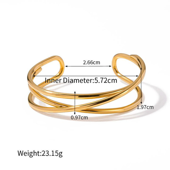 18K Gold Plated Stainless Steel Multi-Layer Cuff Bracelet