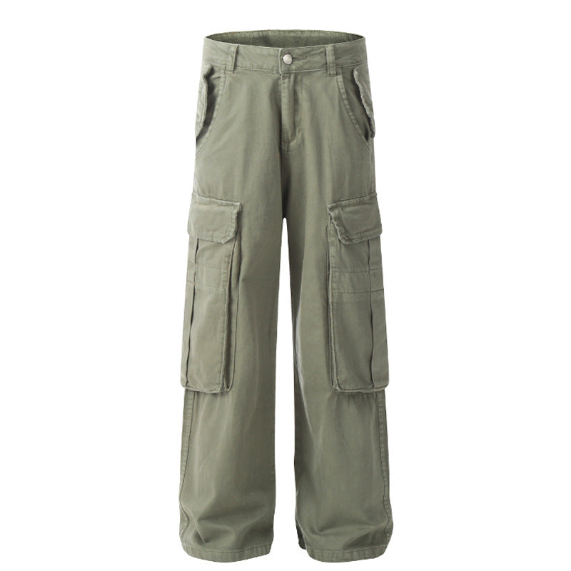 Multi-pocket Design Men's Army Green Cargo Pants Loose Straight