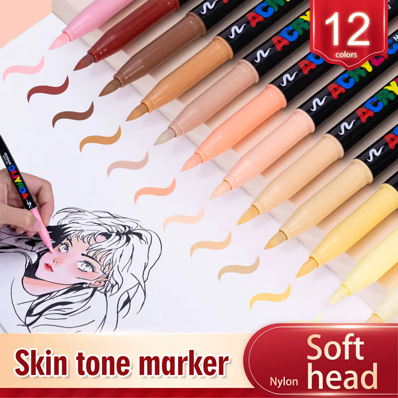 12 Skin Tone Acrylic Paint Pens Set