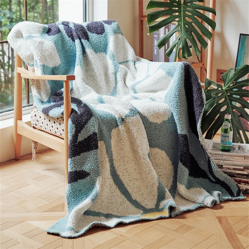 Boho Floral Leaves Microfiber Knitted Throw Blanket - Soft, Cozy, and Decorative