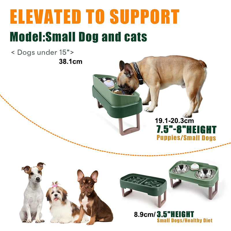 3-in-1 Adjustable Stainless Steel Elevated Pet Bowl Set