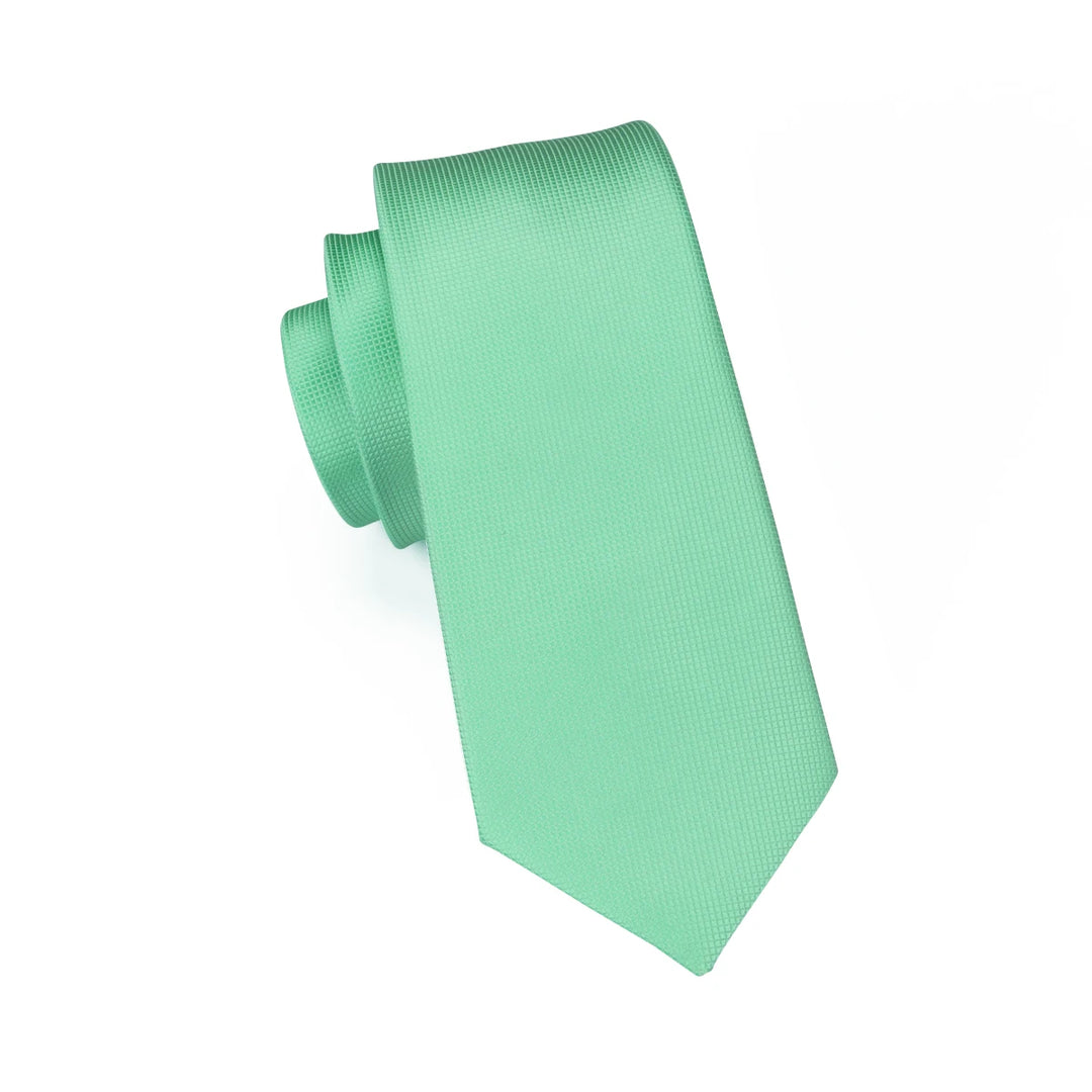 Mint Green Elegant Men's Silk Tie with Handkerchief and Cufflinks Set