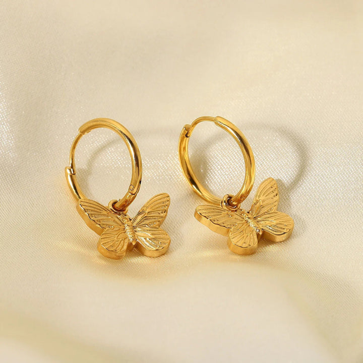 18K Gold Plated Butterfly Charm Hoop Earrings