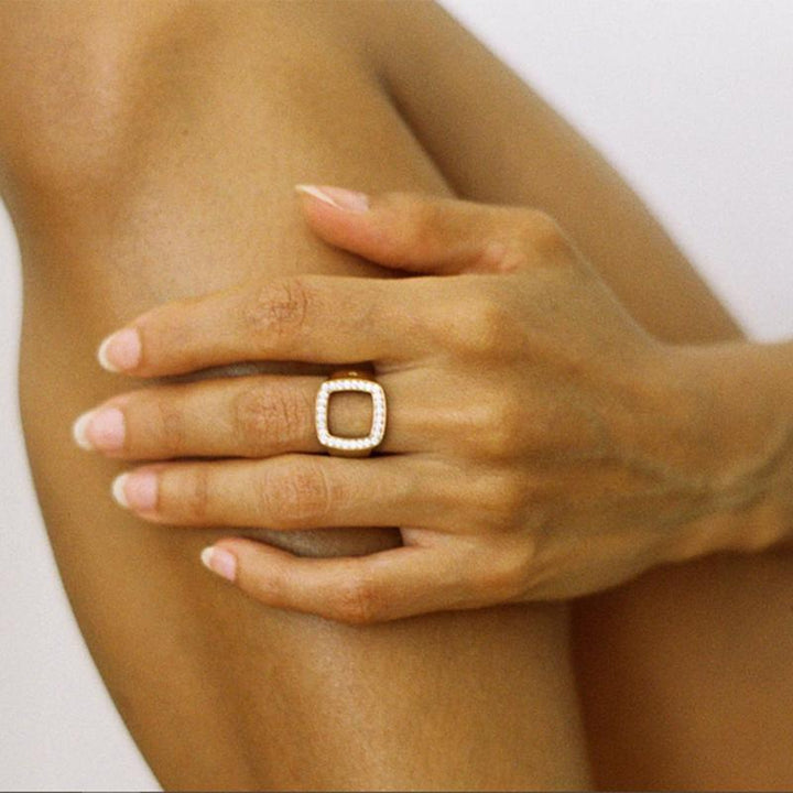 18k Gold Plated Stainless Steel Chunky Square Ring