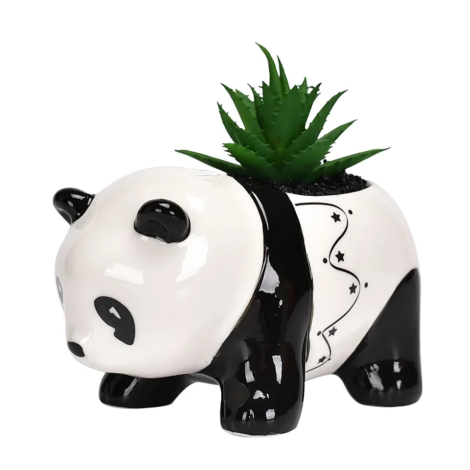 Cute Panda Ceramic Flower Pot - Black and White Cartoon Animal Planter for Home Decor