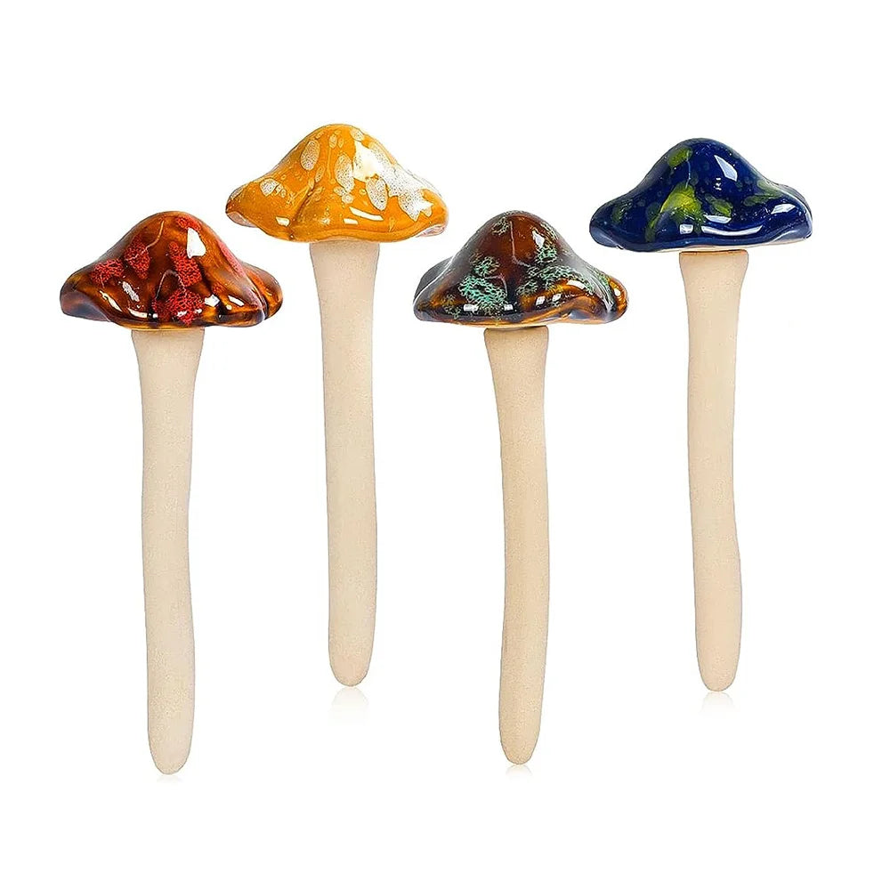 4Pcs Ceramic Garden Mushroom Ornaments – Realistic Waterproof Fairy Decorations