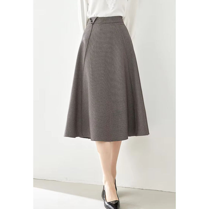 Elegant Coffee Plaid Midi Skirt for Women