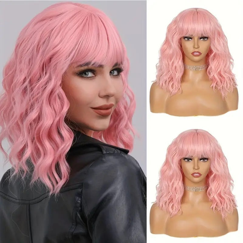 Bangs Water Ripple Shoulder-length Short Curly Hair Wig