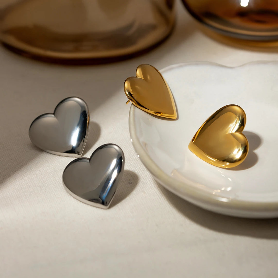 18K Gold Plated Stainless Steel Heart Stud Earrings