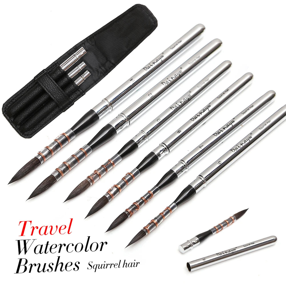 6-Piece Travel Watercolor Paint Brushes – Squirrel Hair Detail and Line Brushes