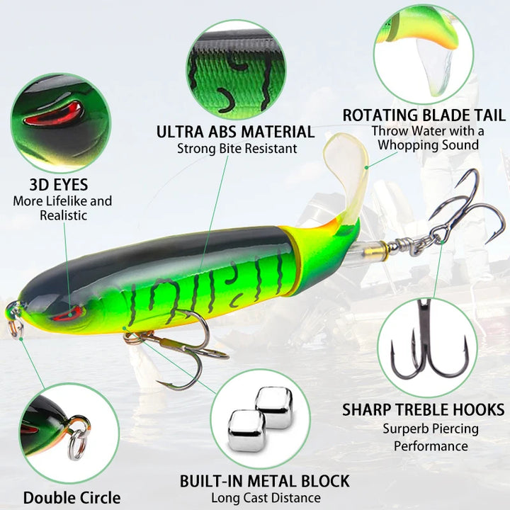 6Pcs Topwater Fishing Lures with Rotating Tail