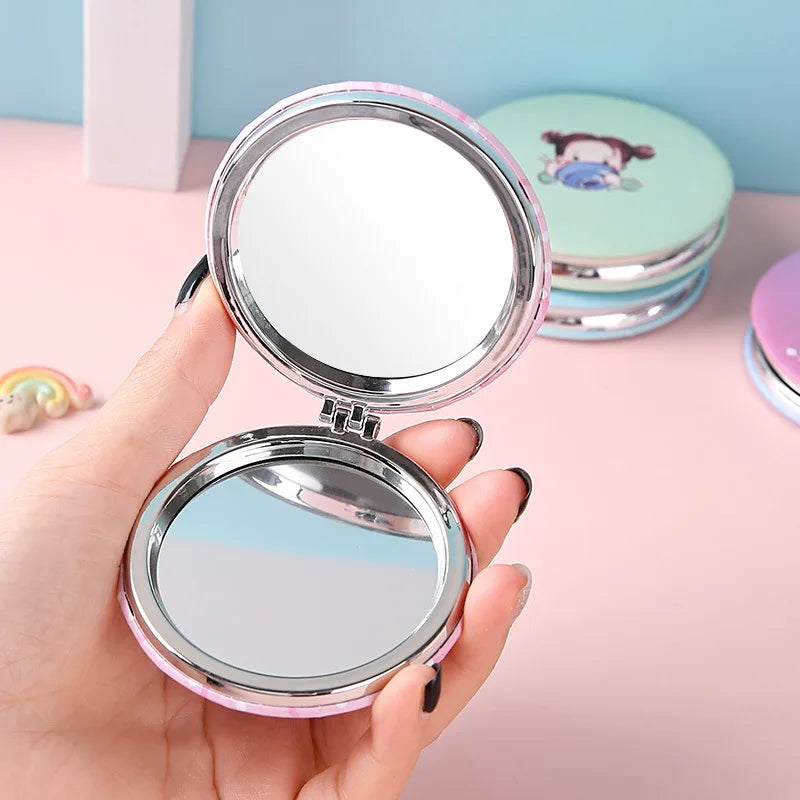 Portable Cute Cartoon Print Foldable Makeup Mirror - 2-Sided Travel Pocket Mirror