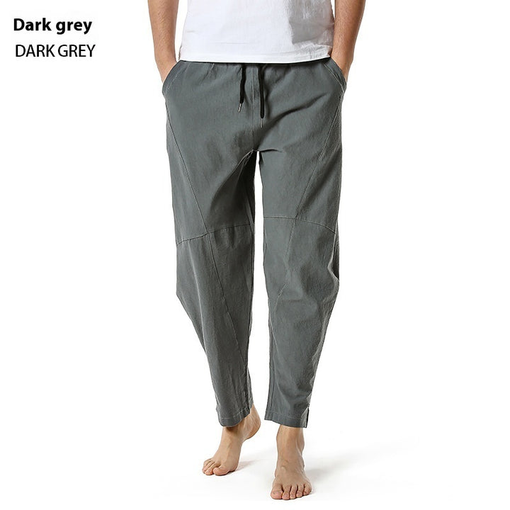 Men's Linen Cotton Loose Casual Pants Solid Color Loose Straight Trousers