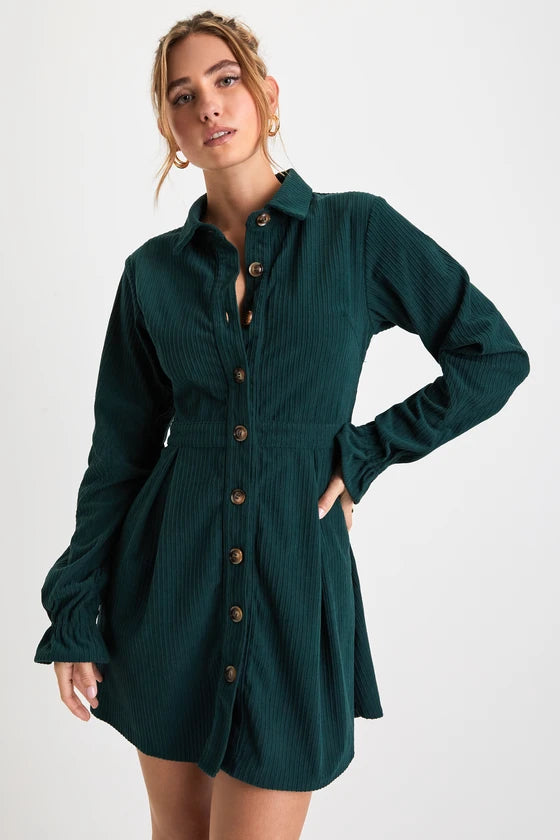 Elegant Autumn Corduroy Mini Dress