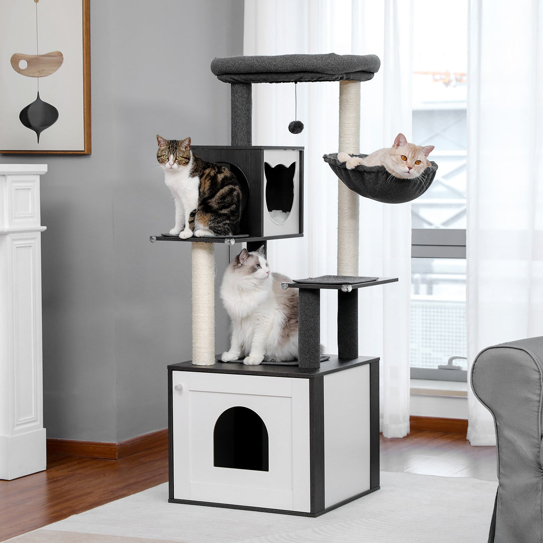 Luxury Multi-Level Cat Tree Tower with Cabinet and Sisal Posts