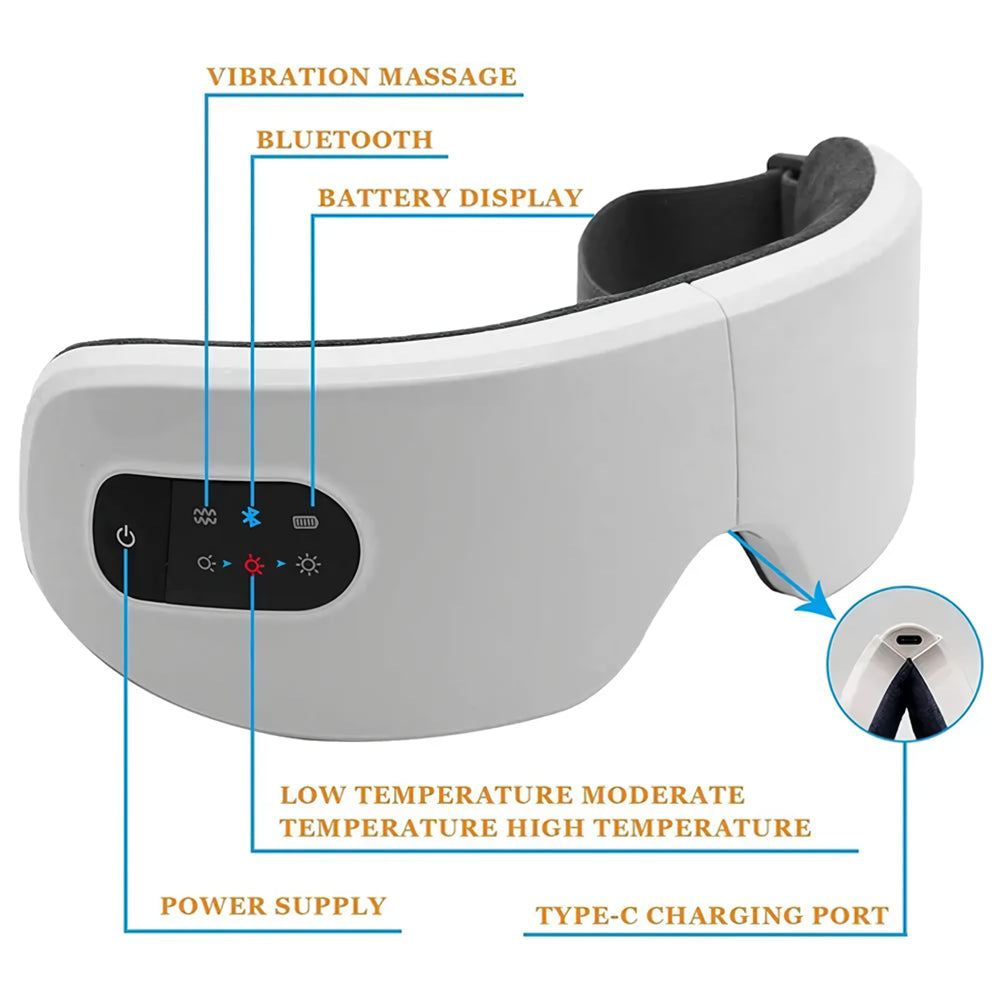 Smart Eye Massager with Heat, Vibration, and Bluetooth for Relaxation & Better Sleep