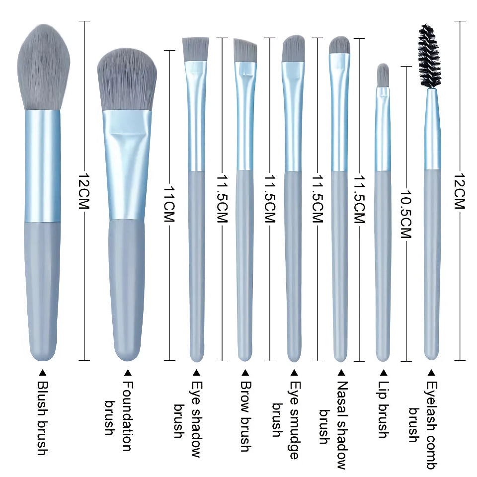 8Pcs Mini Makeup Brush Set - Portable Travel Cosmetic Brushes