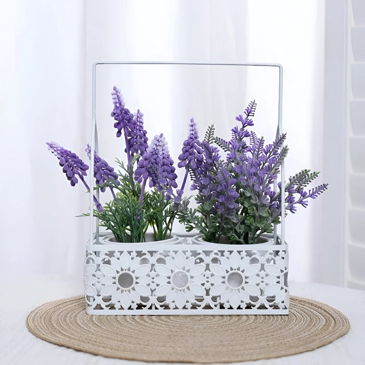 Beautiful Artificial Lavender Set with Iron Basket