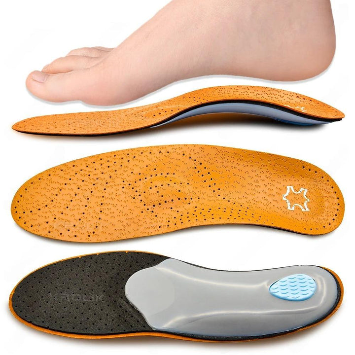 Orthotic Leather Insoles for Flat Feet and Arch Support - 3D Orthopedic Cushion for Men & Women