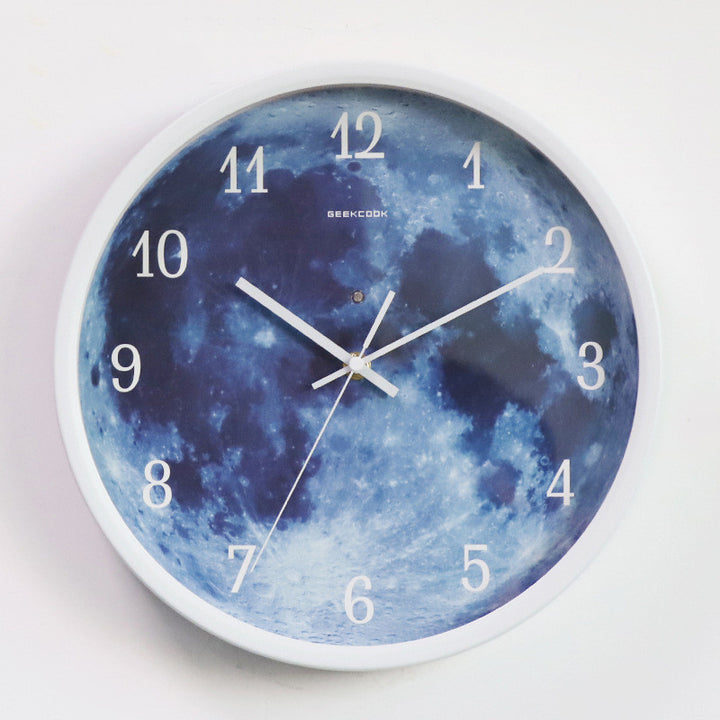 12-inch Wall Clock For Home Decoration Blue Moon Sound Control Luminous Simple Modern Mute Home Gothic Room Decor