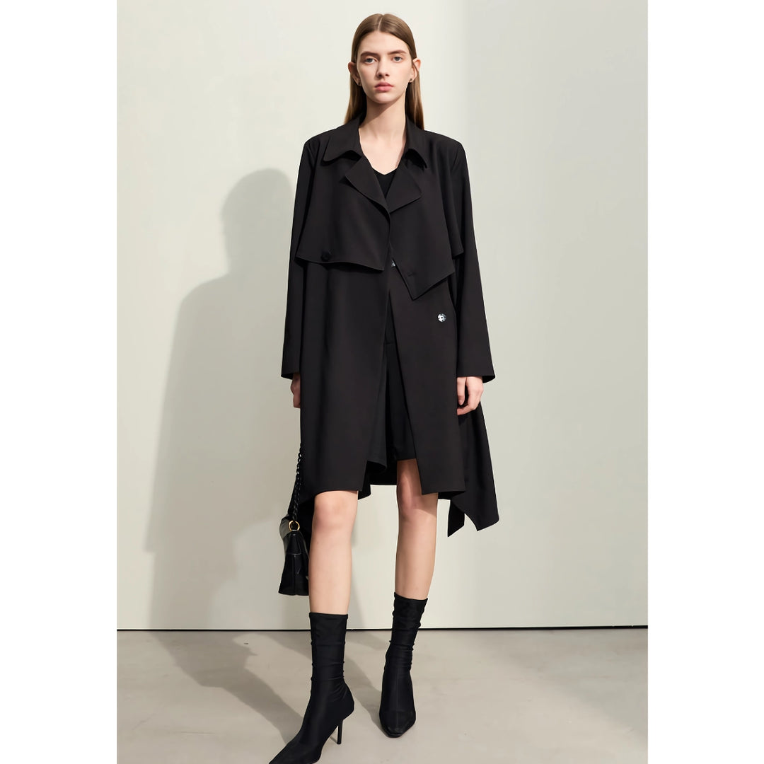 Chic Minimalist Two-Piece Trench Coat with Irregular Hem and Belt for Women