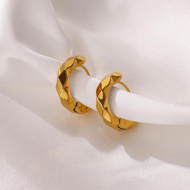 Stereo Round Gold Color Stainless Steel Earrings