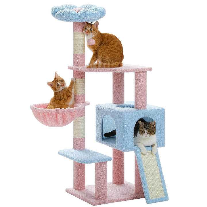 47-Inch Flower Cat Tree Multi-Level Tower with Sisal Scratching Posts and Cozy Perch for Indoor Cats