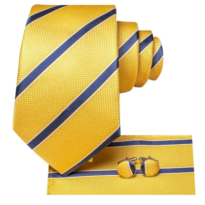 Luxury Yellow and Blue Striped Necktie Set for Men