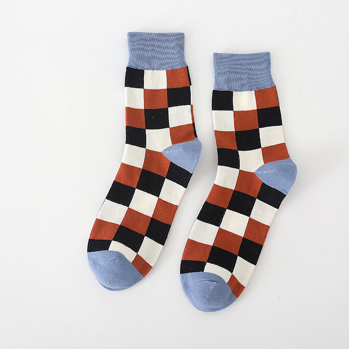 Autumn Winter English Style Pure Cotton Men's Plaid Socks