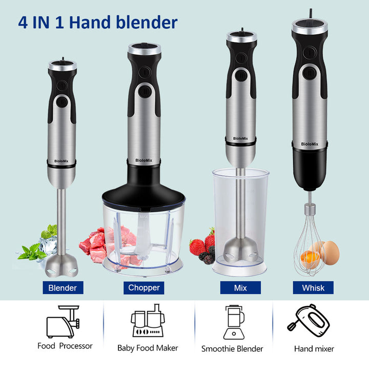 1200W 5-in-1 Immersion Hand Stick Blender with Whisk, Chopper, and Smoothie Cup