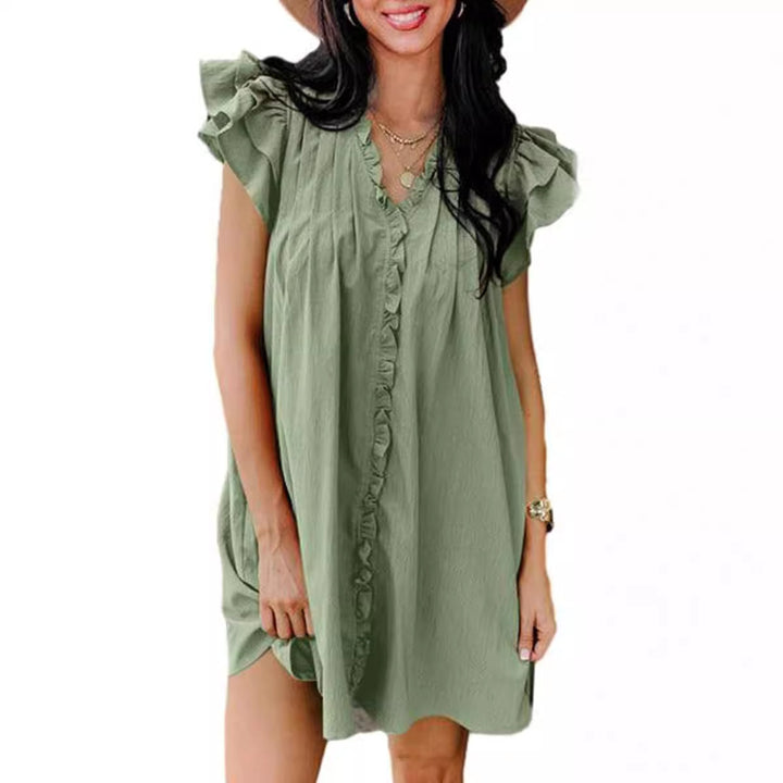 European And American Fashion V-neck Flounce Short Sleeve Dress Women