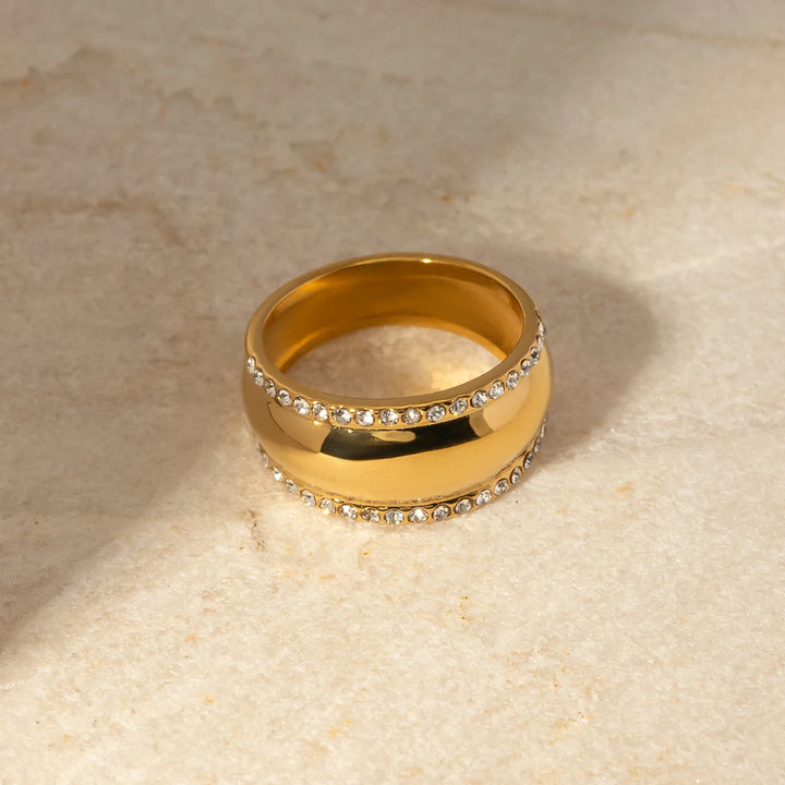 18k Gold Plated Stainless Steel Ring with Rhinestones