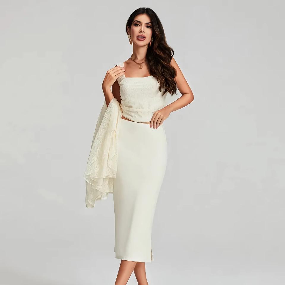 Elegant Lace Two-Piece Set for Women - Sleeveless Top and Long Skirt