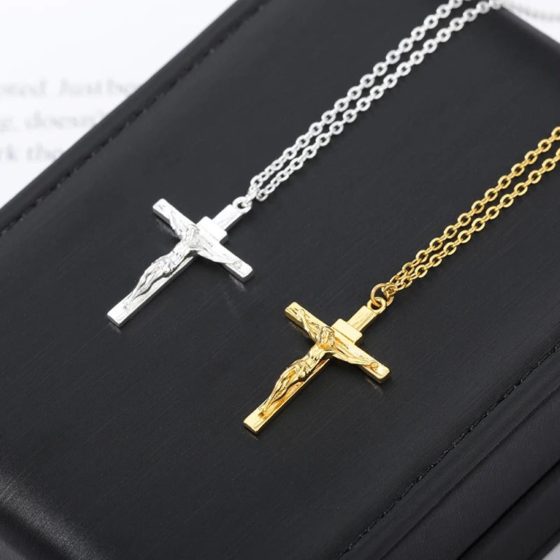 Jesus Cross Pendant Necklace for Women & Men - Gothic Stainless Steel Retro Punk Rock Charm