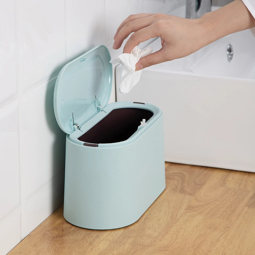 Compact Desktop Trash Bin with Automatic Pop-up Lid