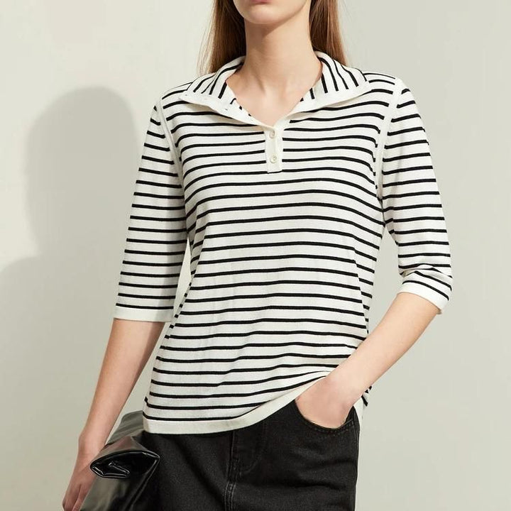 Spring Elegance Striped Wool Blend Sweater
