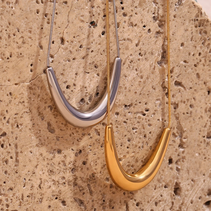 Arc V-Shaped Pendant Necklace - 18K Gold Plated Snake Bone Chain