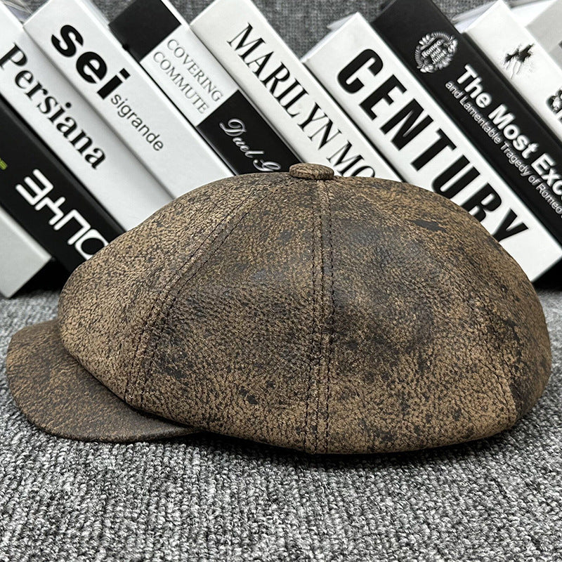 Autumn And Winter First Layer Cowhide Duck Tongue High-grade Leather Painter Cap